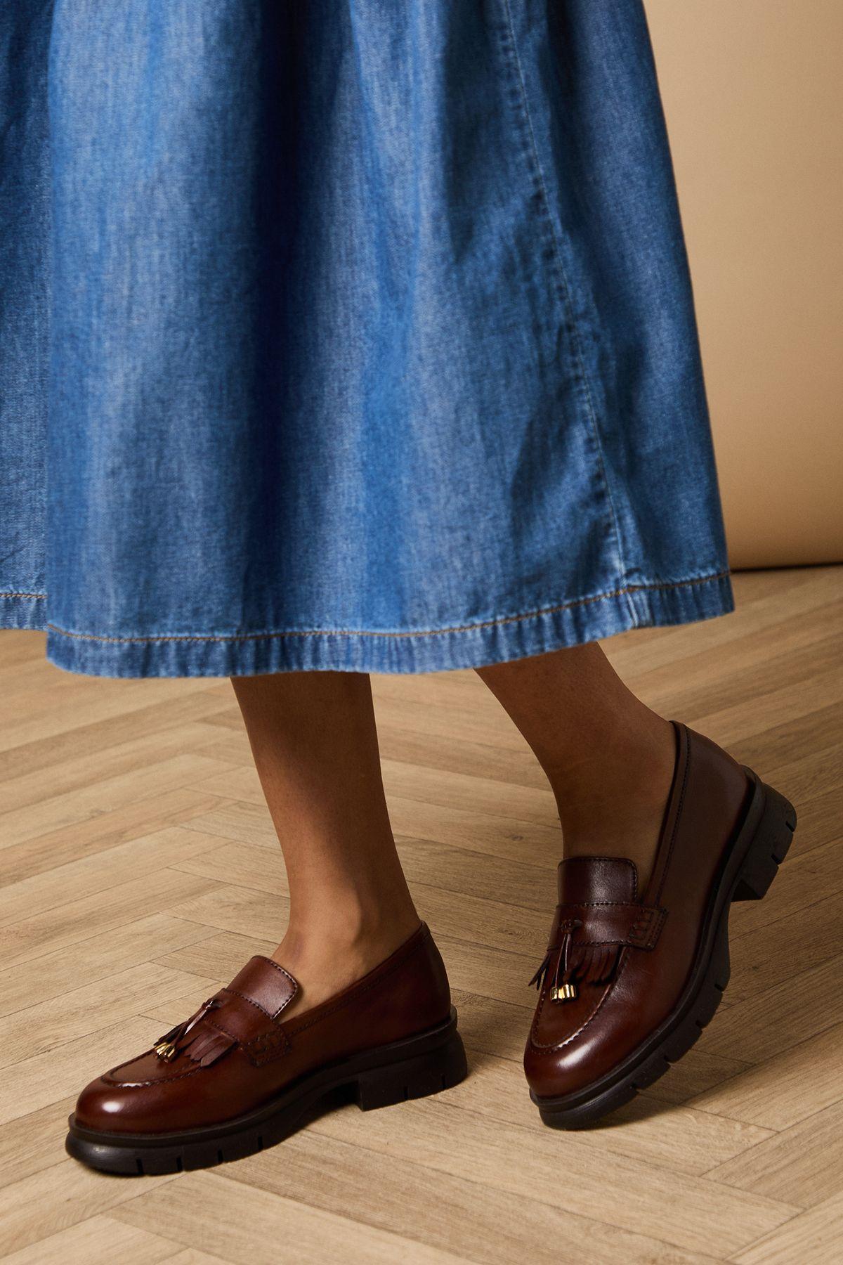 Brooke Real Leather Tassel Detail Chunky Loafers by OASIS