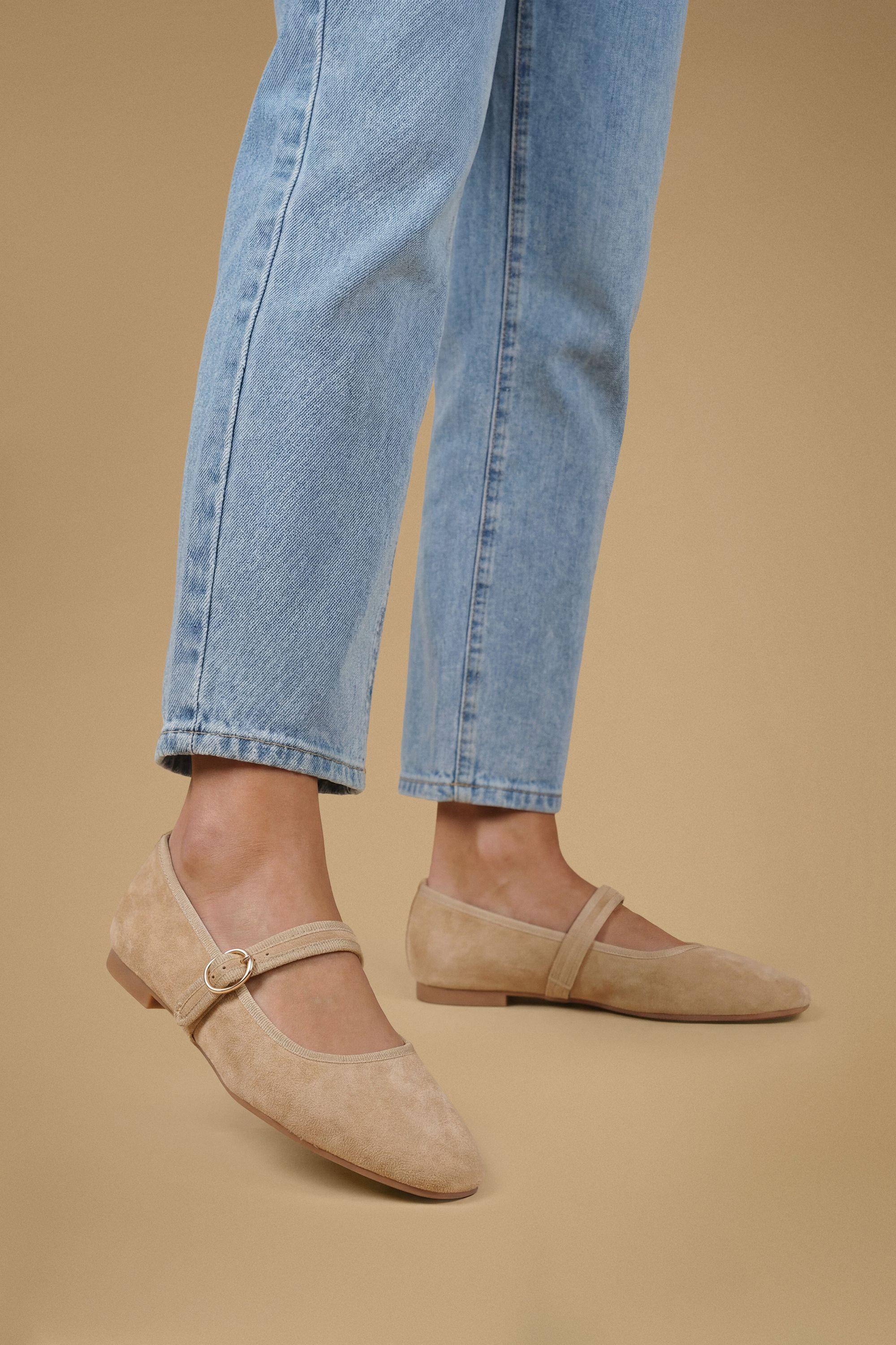 Buffy Faux Suede Square Toe Mary Jane Padded Ballet Pumps by OASIS