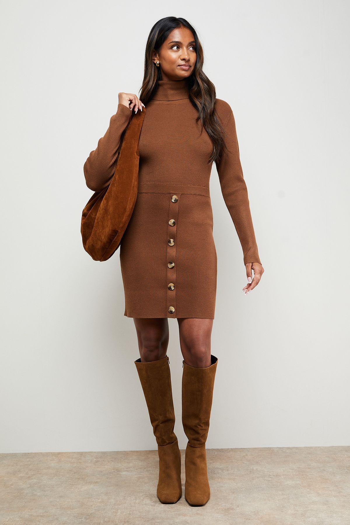 Button Down High Neck Mini Dress by OASIS