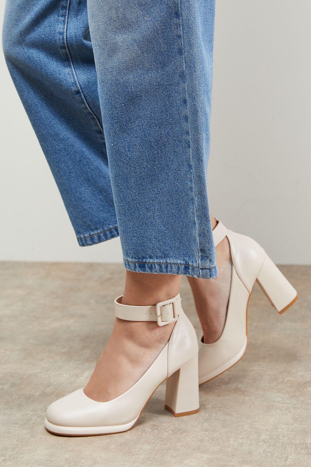 Celine Covered Buckle Faux Leather High Block Heel Platform Court Shoes by OASIS