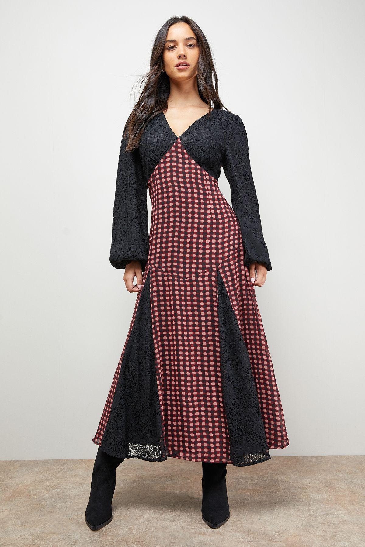 Check Contrast Panel Midaxi Dress by OASIS