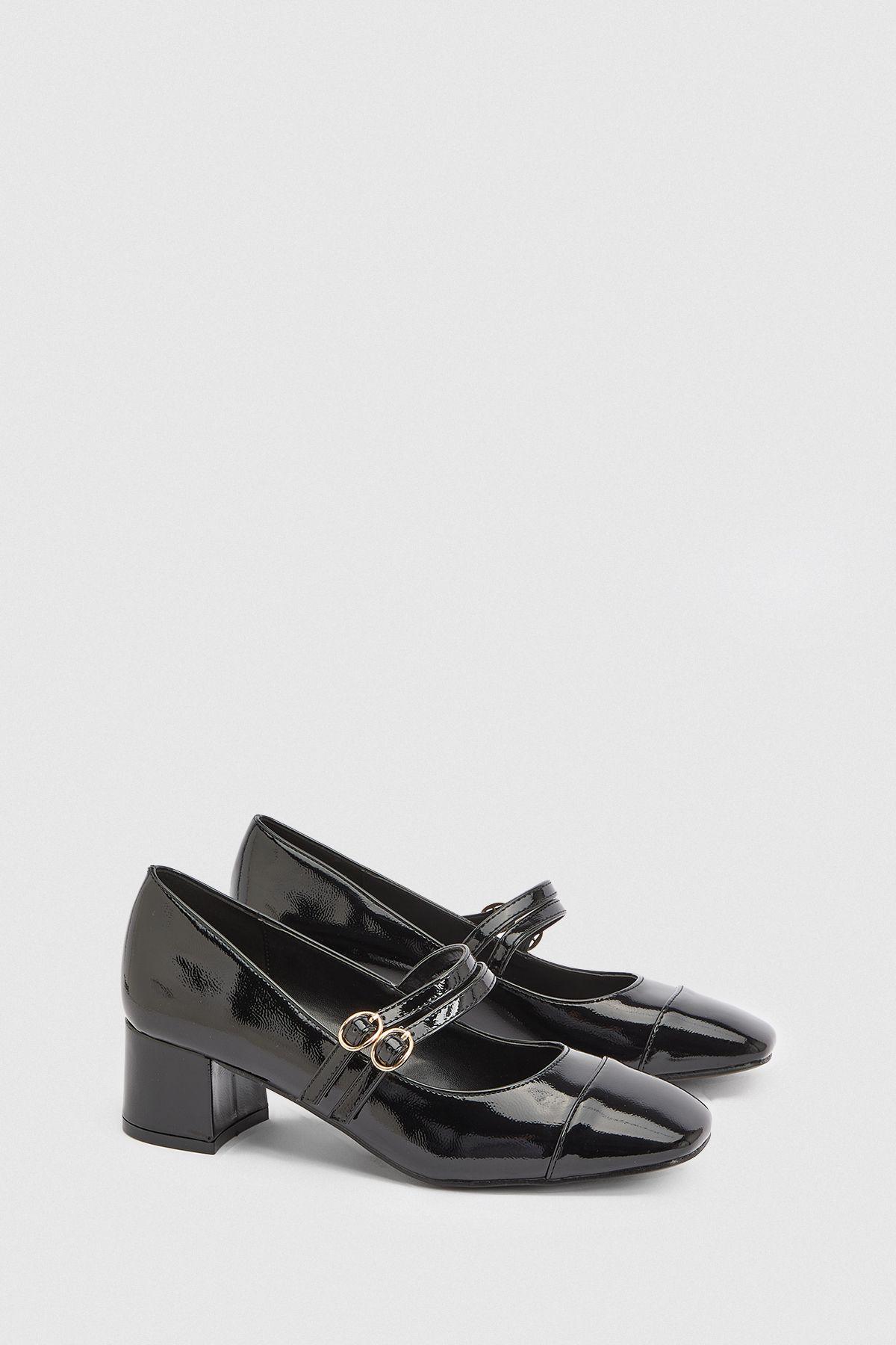 Clair Faux leather Toe Cap Block Heel Mary Janes by OASIS