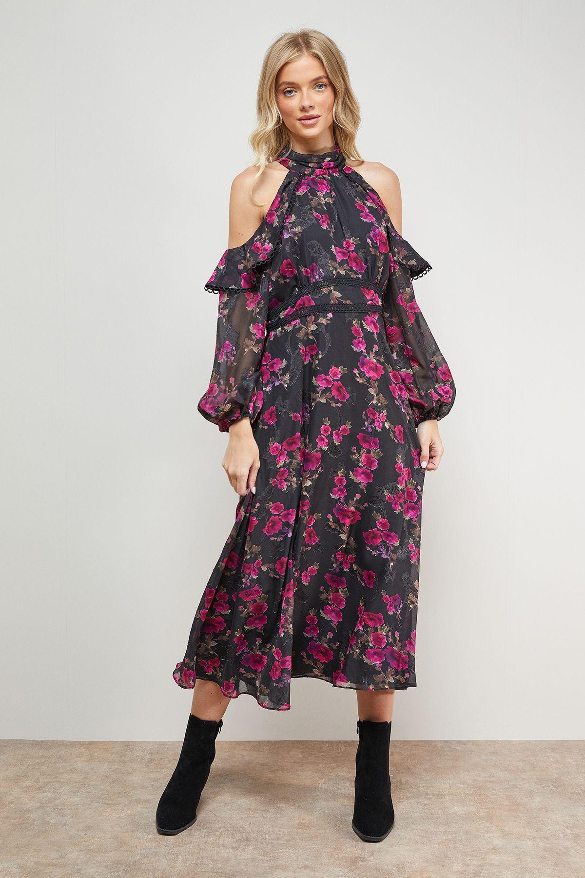 Cold Shoulder Ruffle Halterneck Midi Dress by OASIS