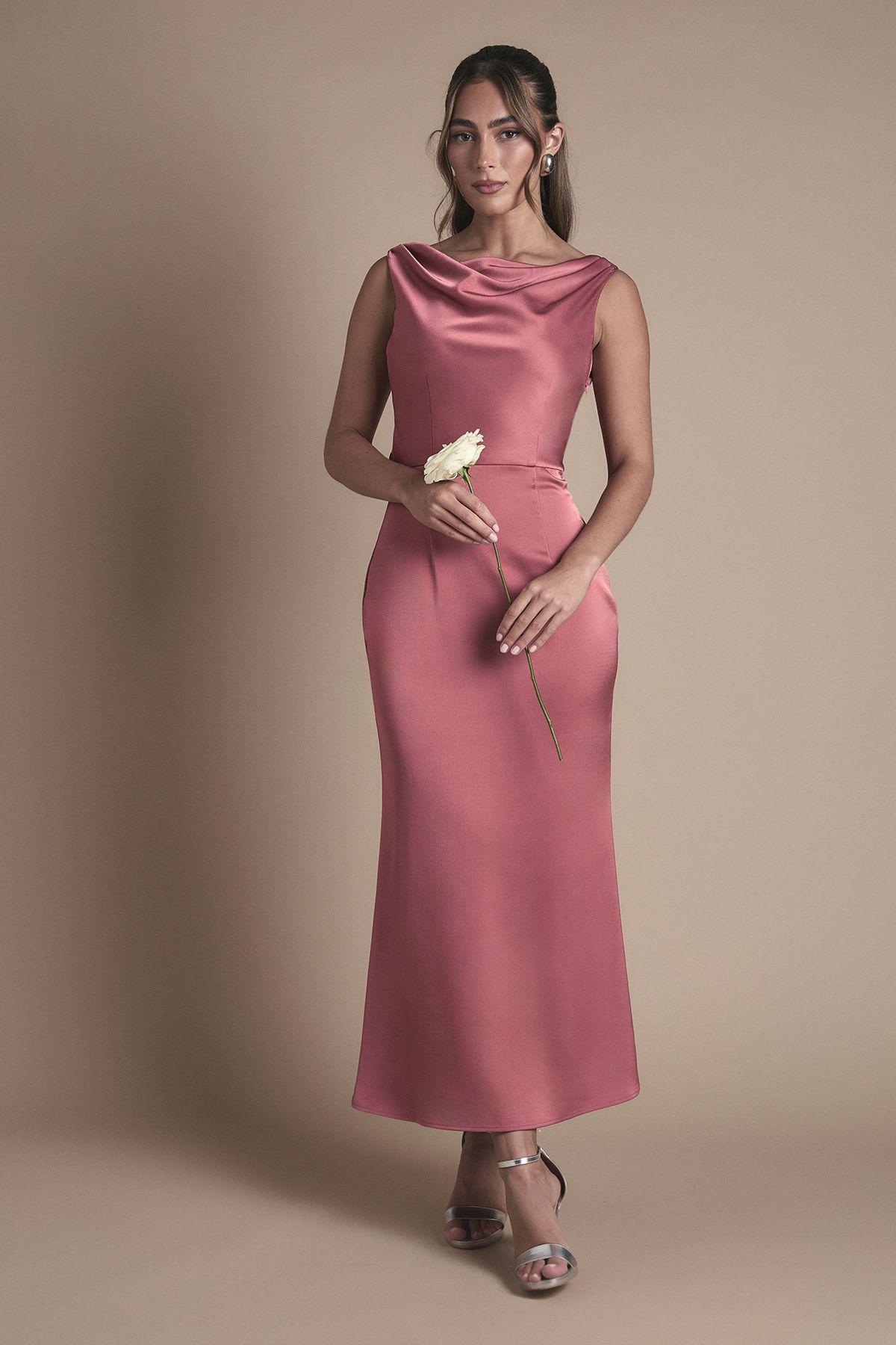 Cowl Neck Open Back Midi Bridesmaid Dress by OASIS