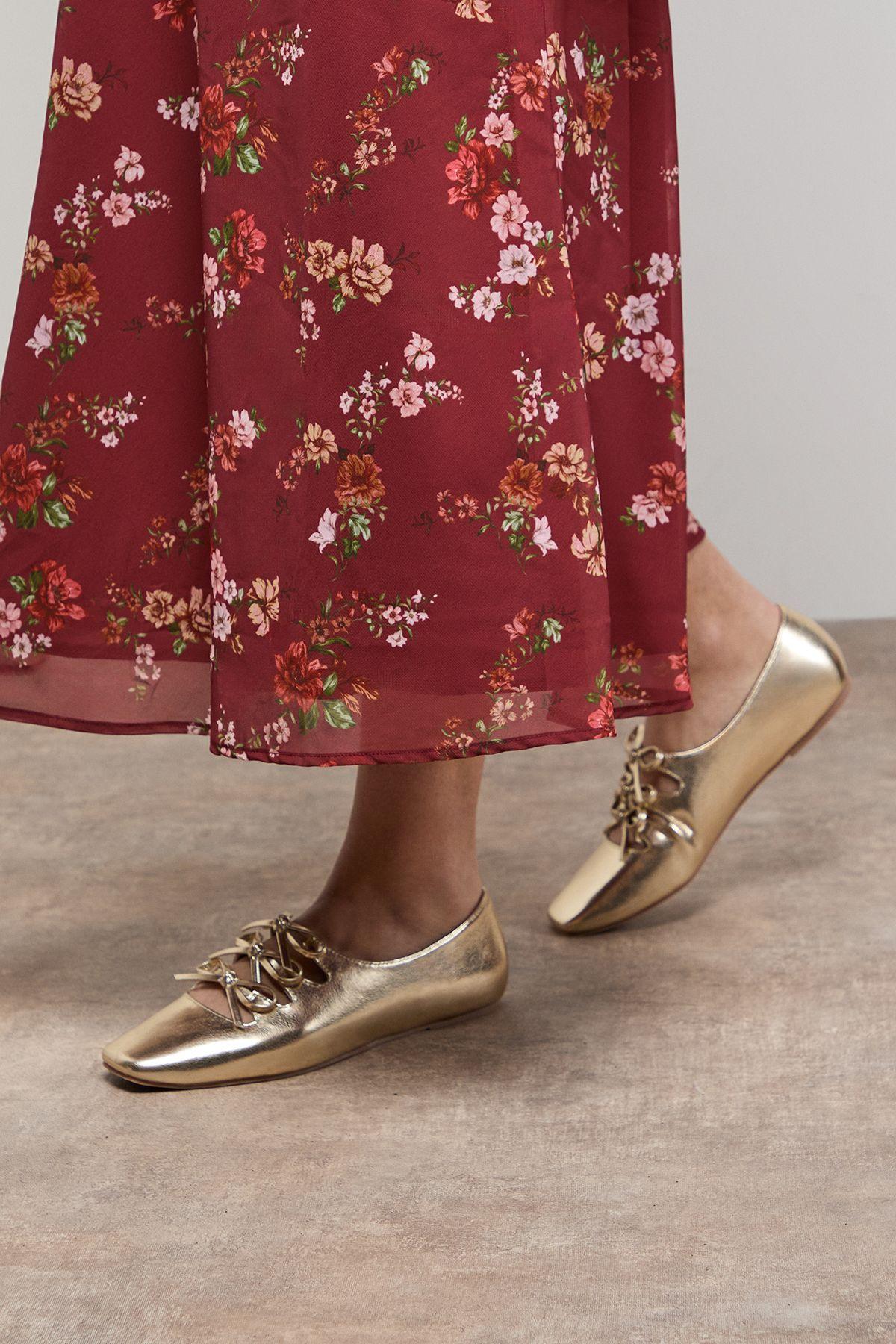 Darielle Faux Leather Multi Bow Ballet Pumps by OASIS