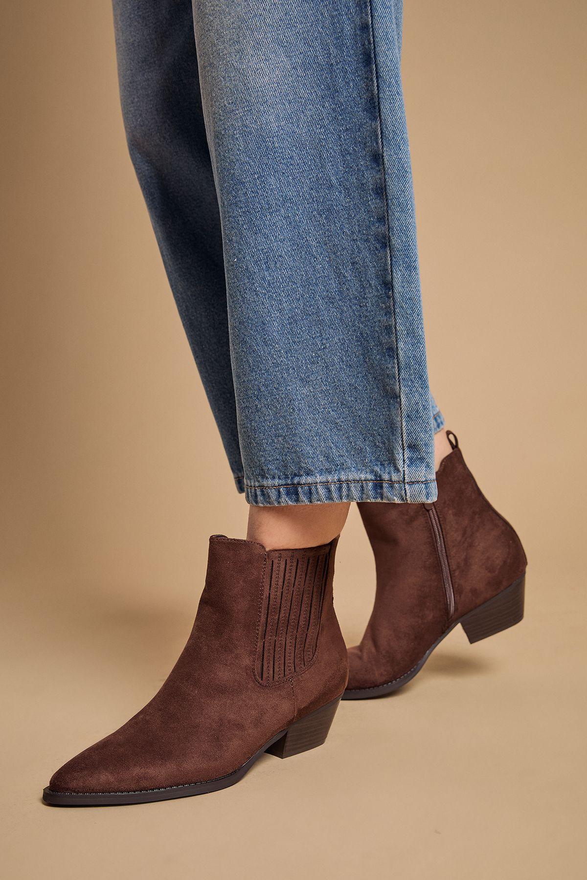 Debbie Faux Suede Covered Gusset Western Ankle Boots by OASIS