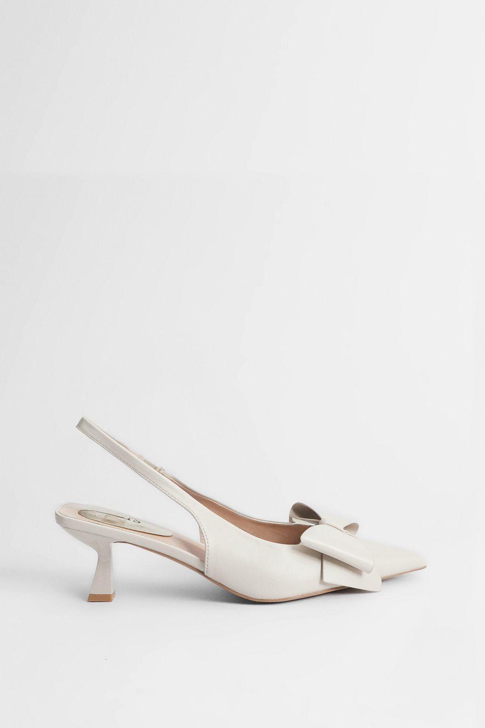 Dillie Faux Leather Bow Detail Kitten Heeled Slingback Court Shoes by OASIS