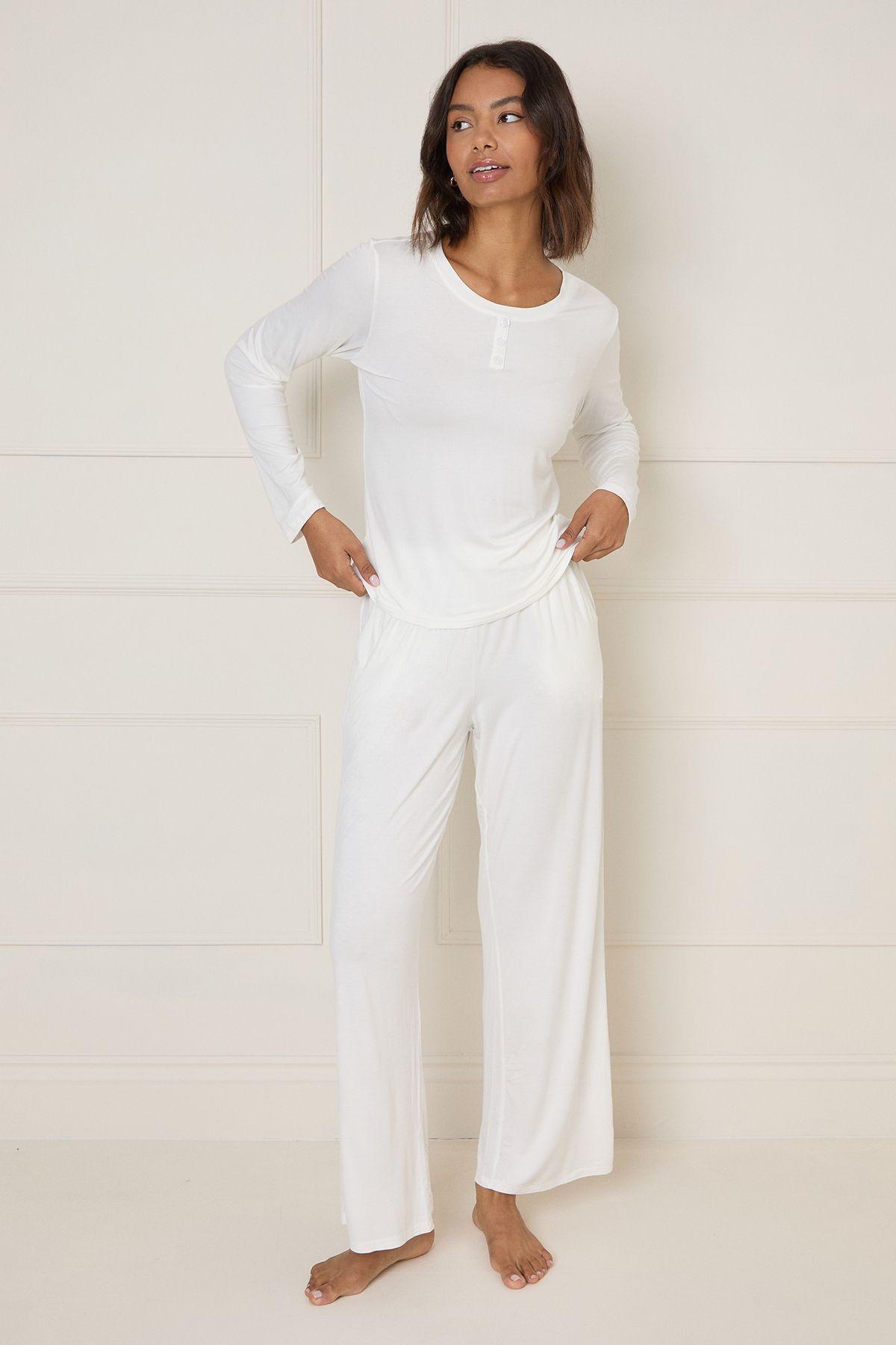 Drawstring Waist Long Sleeve Nightwear Set by OASIS