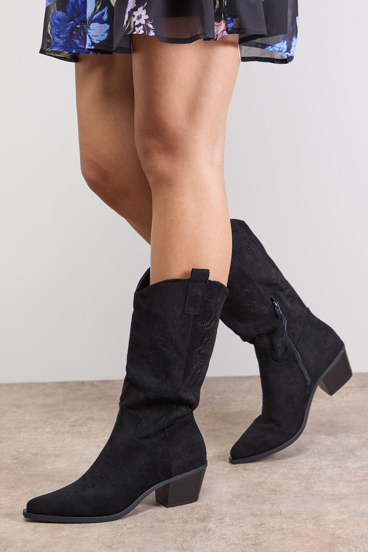 Elaina Faux Suede Western Cowboy Calf Boots by OASIS