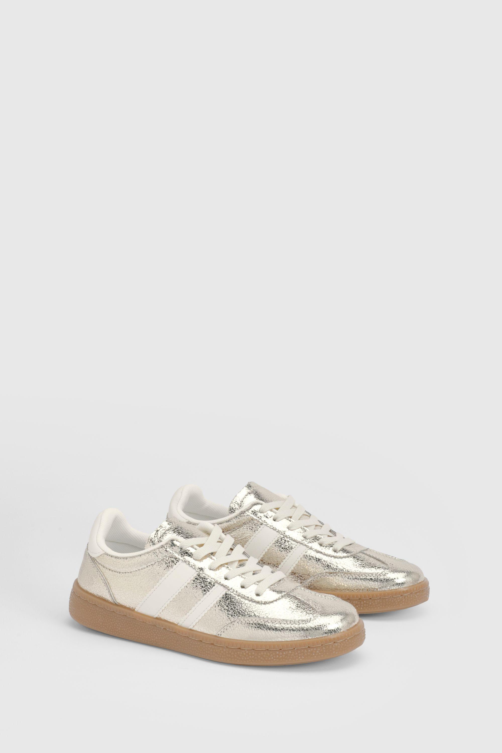 Erin Faux Metallic Leather Lace Up Trainers by OASIS