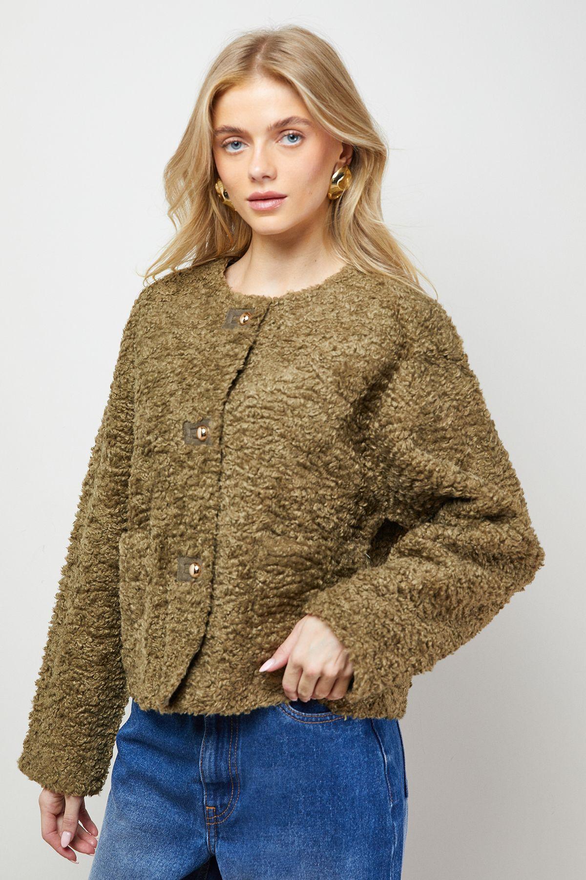 Faux Fur Brown Short Coat by OASIS