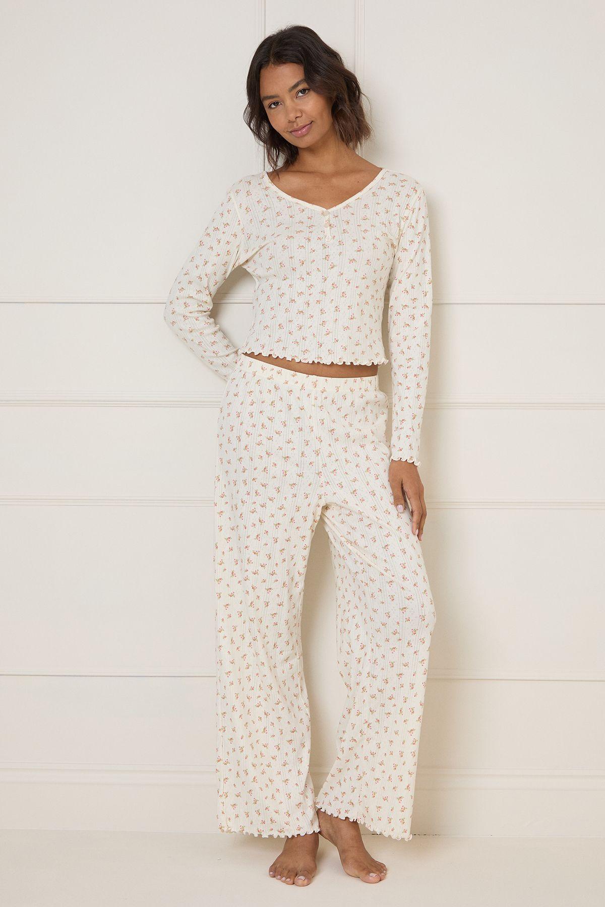 Floral Pointelle Jersey Pyjama Set by OASIS