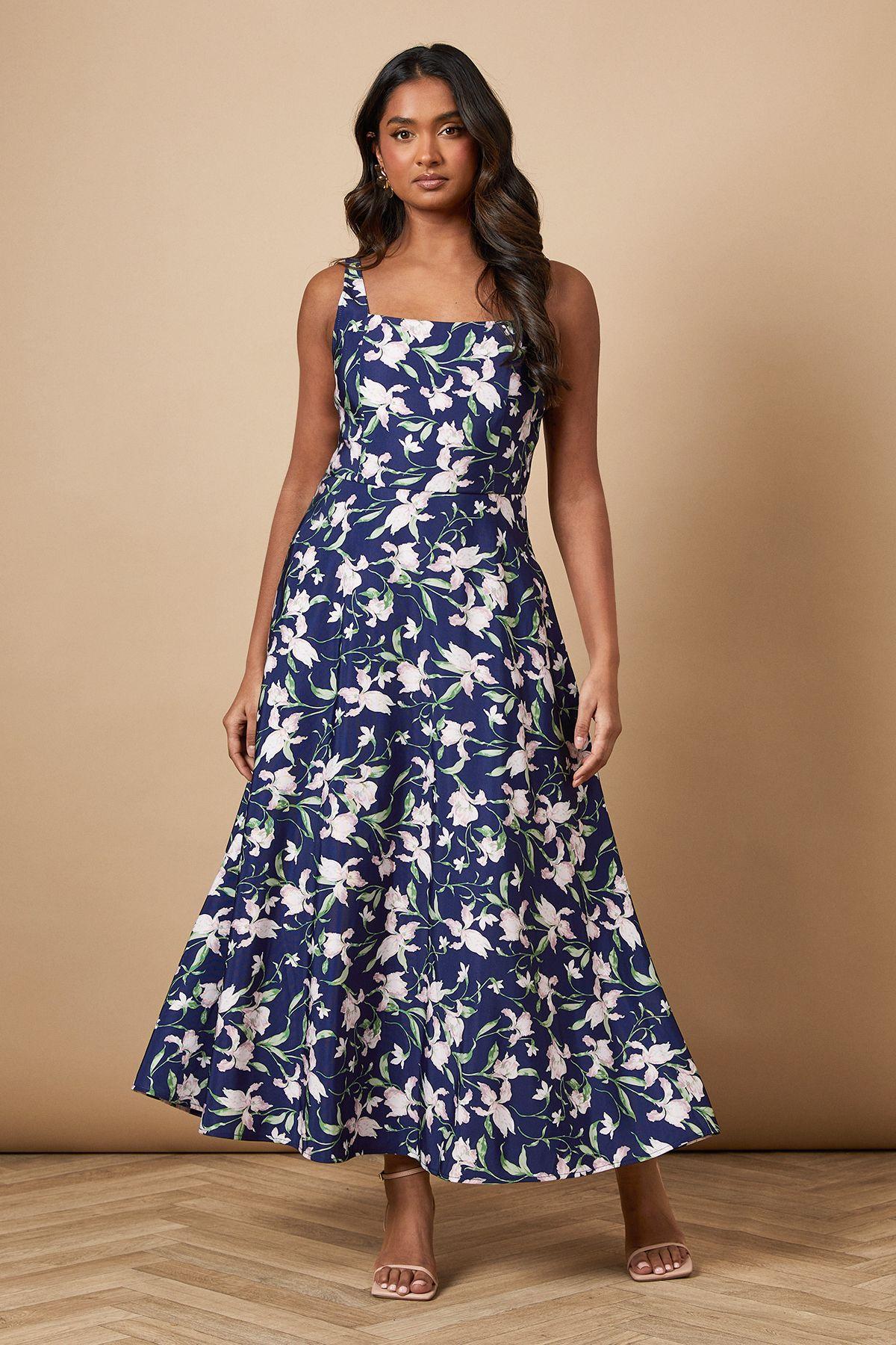 Floral Square Neck Maxi Dress by OASIS