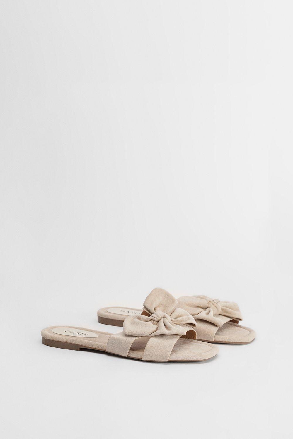 Freya Faux Suede Bow Detail Sliders by OASIS