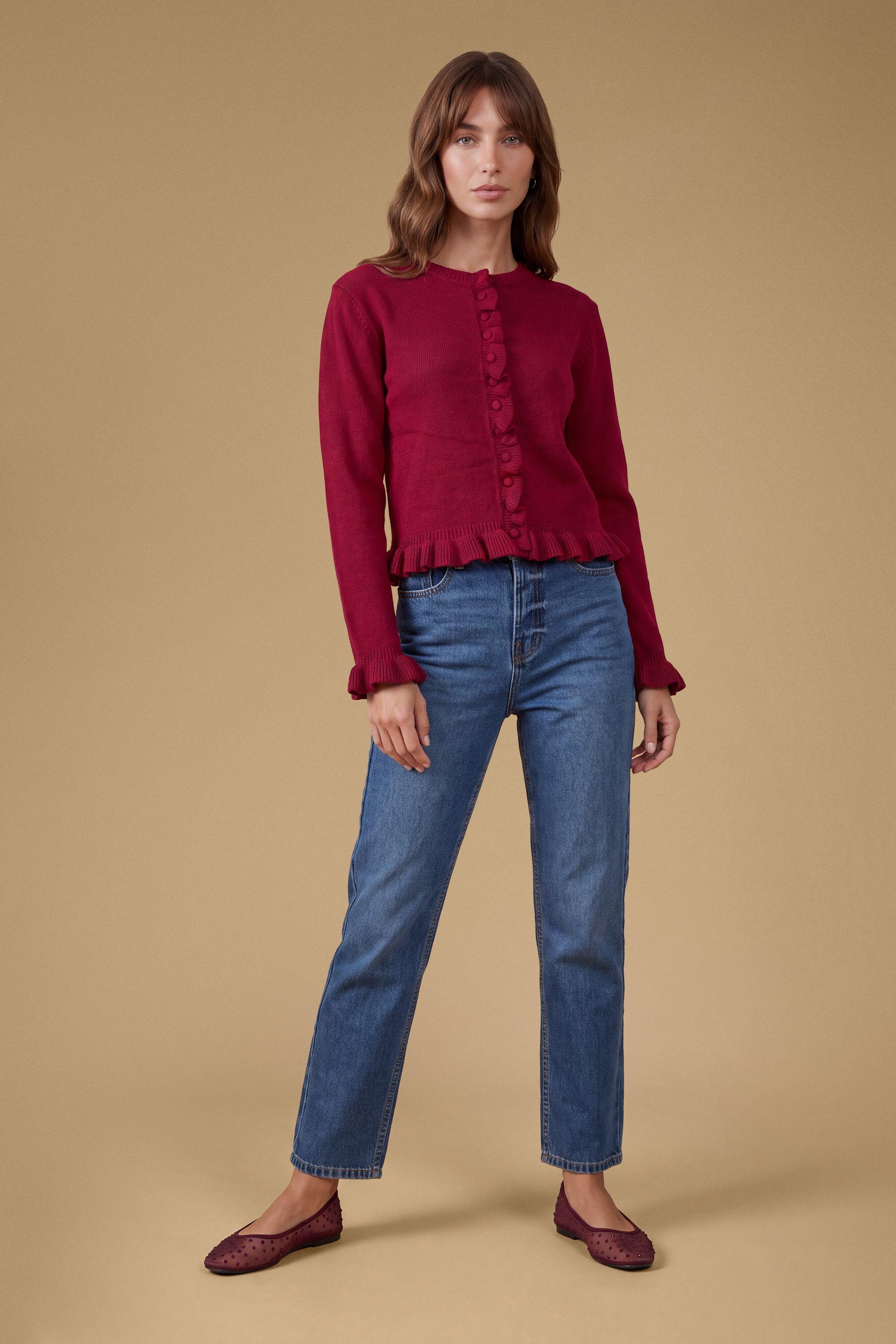 Frill Detail Button Up Cardigan by OASIS