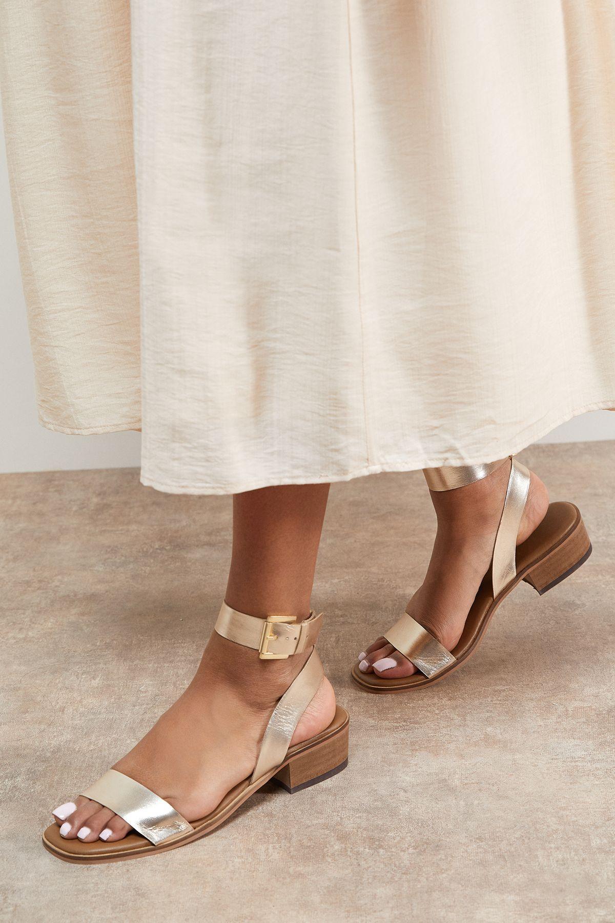 Gracie Real Leather Low Stacked Heeled Sandals by OASIS