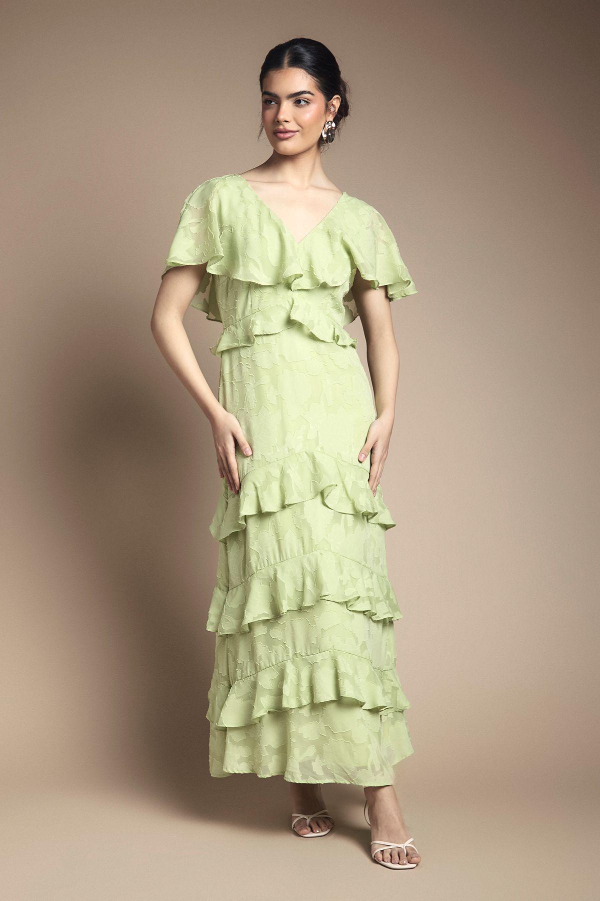Jacquard Ruffle Maxi Dress by OASIS