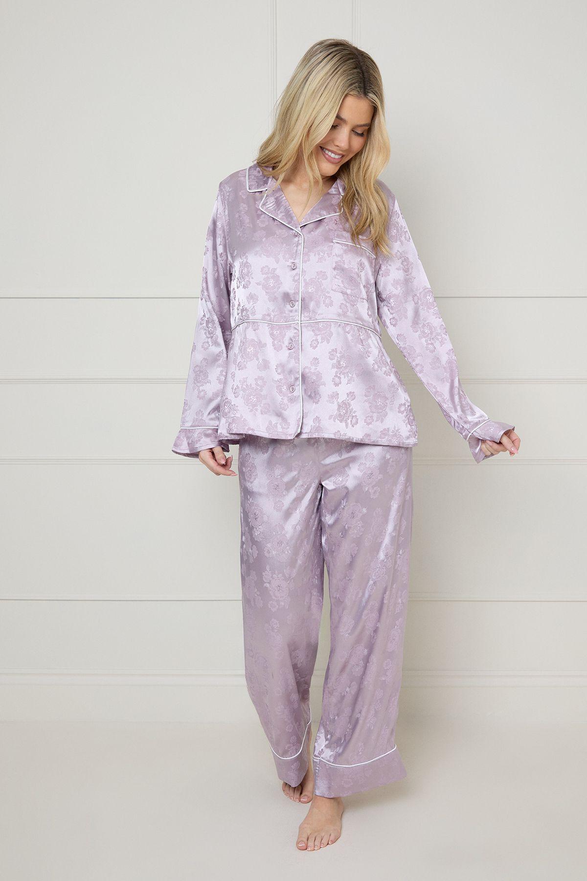 Jacquard Satin Relaxed Wide Fit Pyjama Set by OASIS