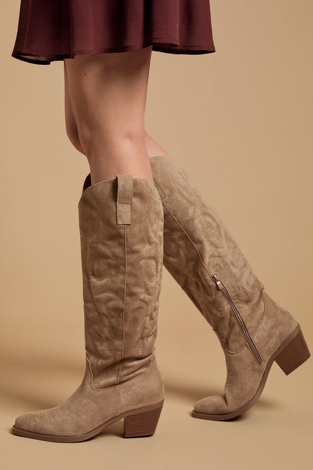 Jess Faux Suede Embroidered Western Knee Boots by OASIS