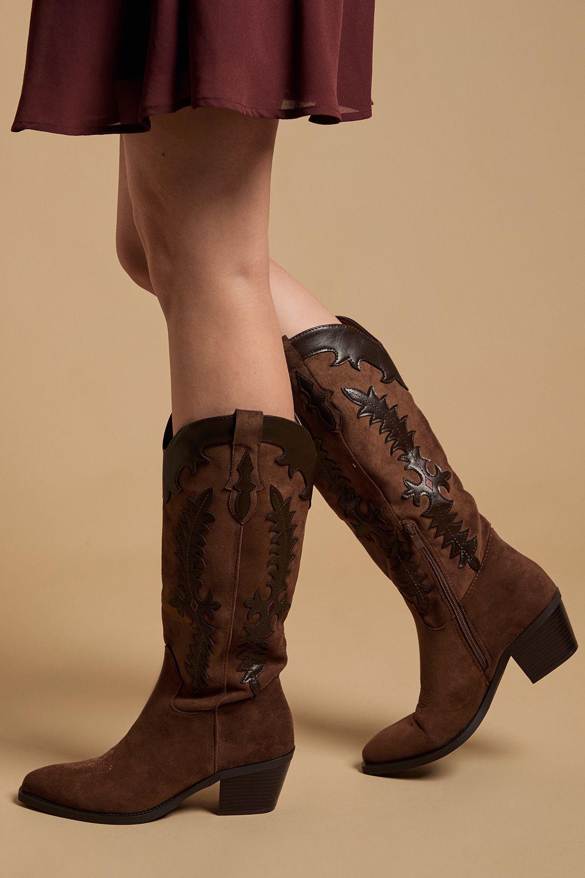 Jessie Faux Suede & Leather Western Cowboy Calf Boots by OASIS