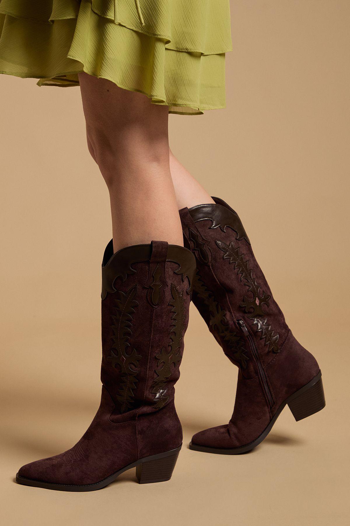 Jessie Faux Suede & Leather Western Cowboy Calf Boots by OASIS