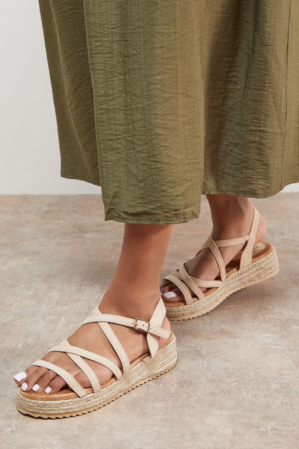 Kenza Faux Suede Strappy Low Wedge Espadrille Sandals by OASIS