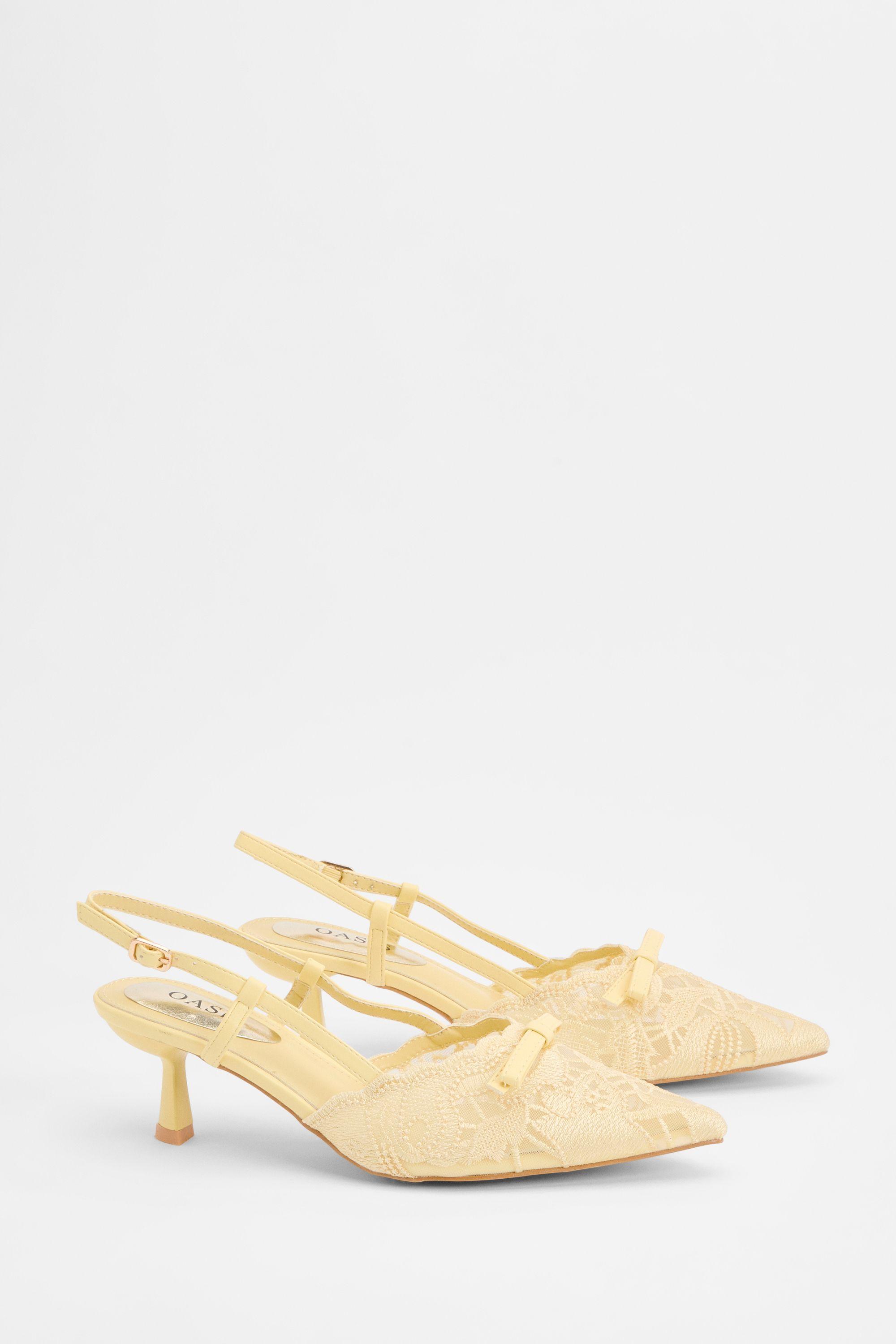 Kitty Lace Slingback Bow Detail Kitten Heel Court Shoes by OASIS