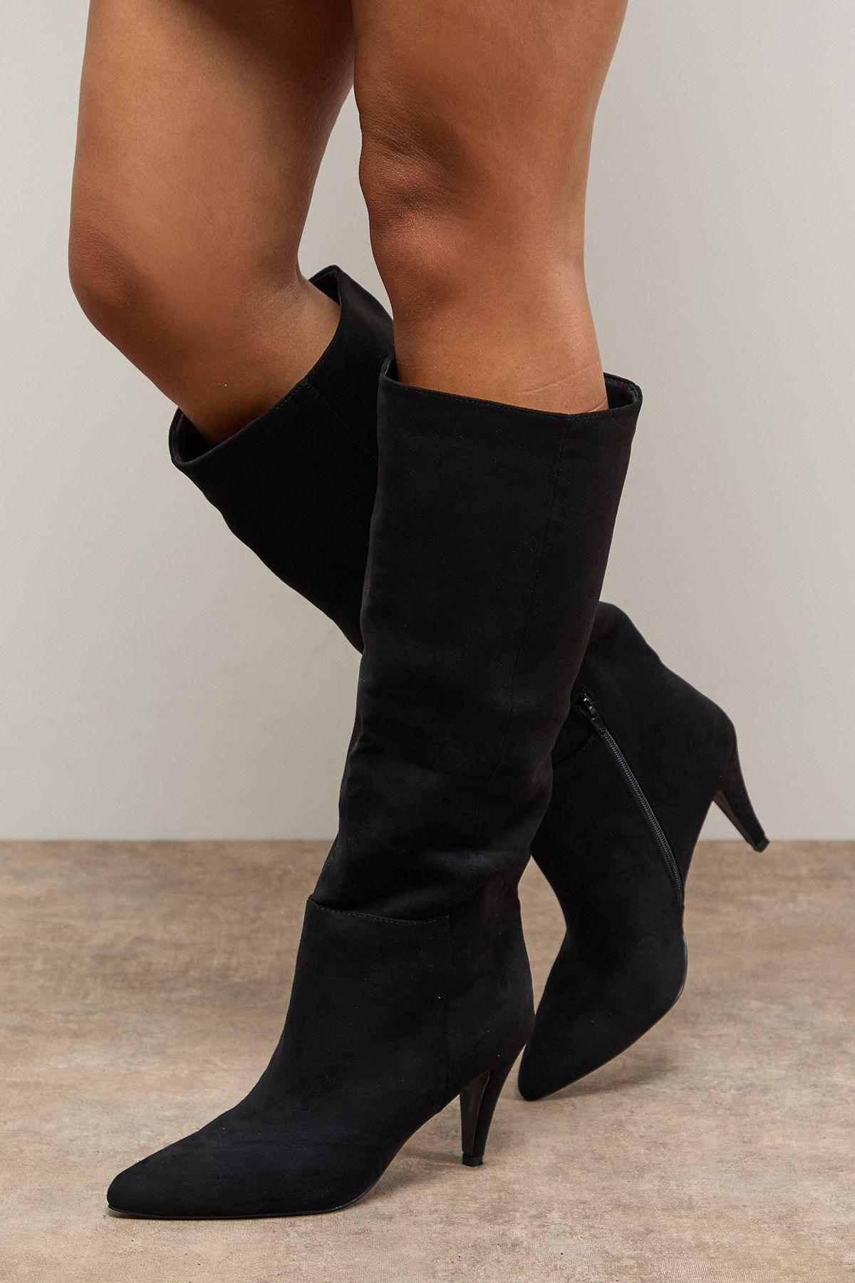 Kyrene Platform Gaucho Faux Leather High Block Heel Knee Boots by OASIS