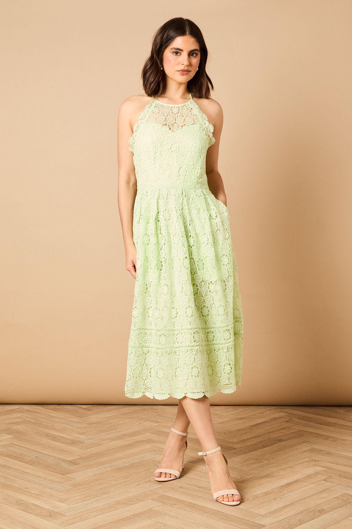 Lace Detail Halterneck Midi Dress by OASIS