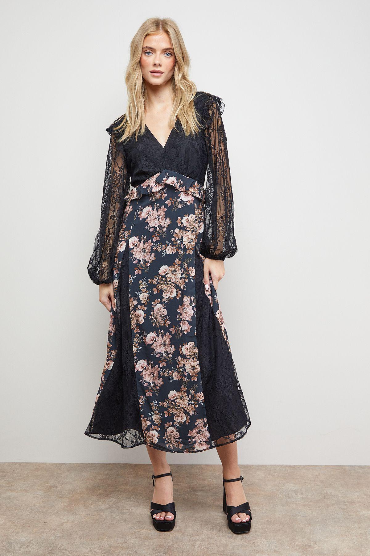 Lace Mix Midi Dress by OASIS