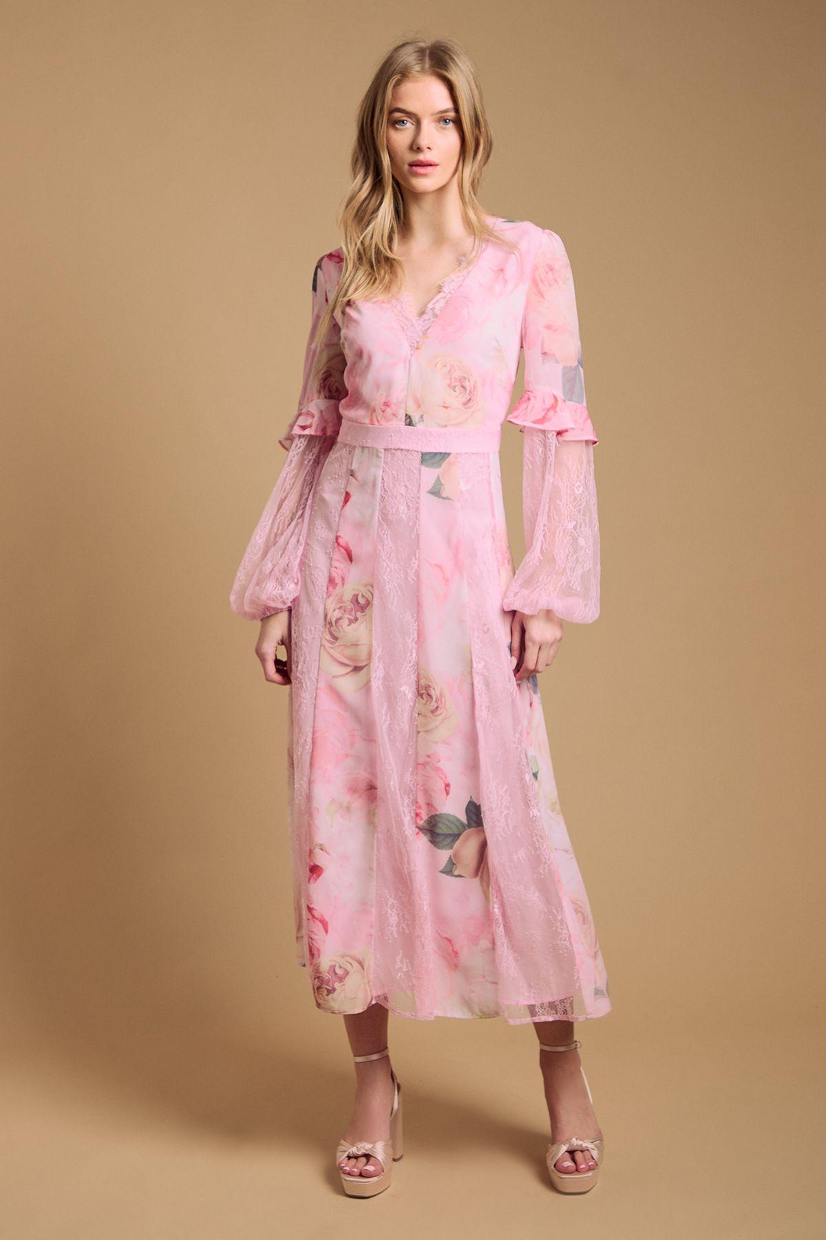Lace Panel Midi Dress by OASIS