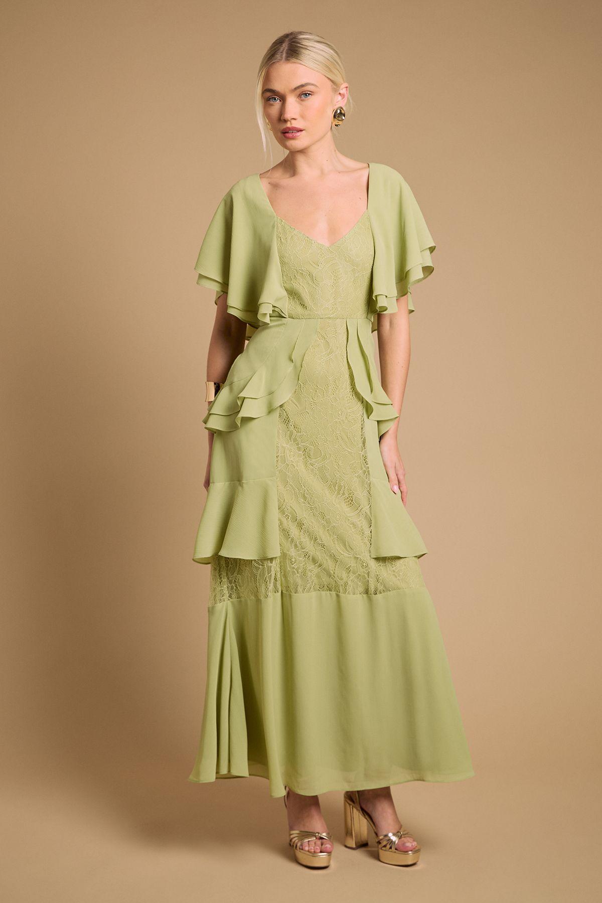 Lace Panel Ruffle Maxi Dress by OASIS