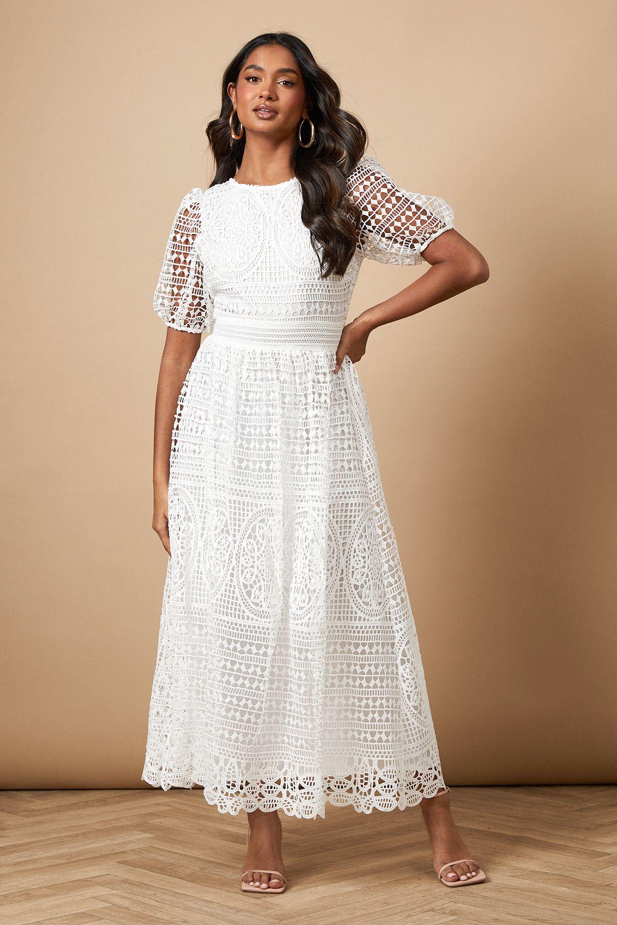 Lace Puff Sleeve Midaxi Dress by OASIS