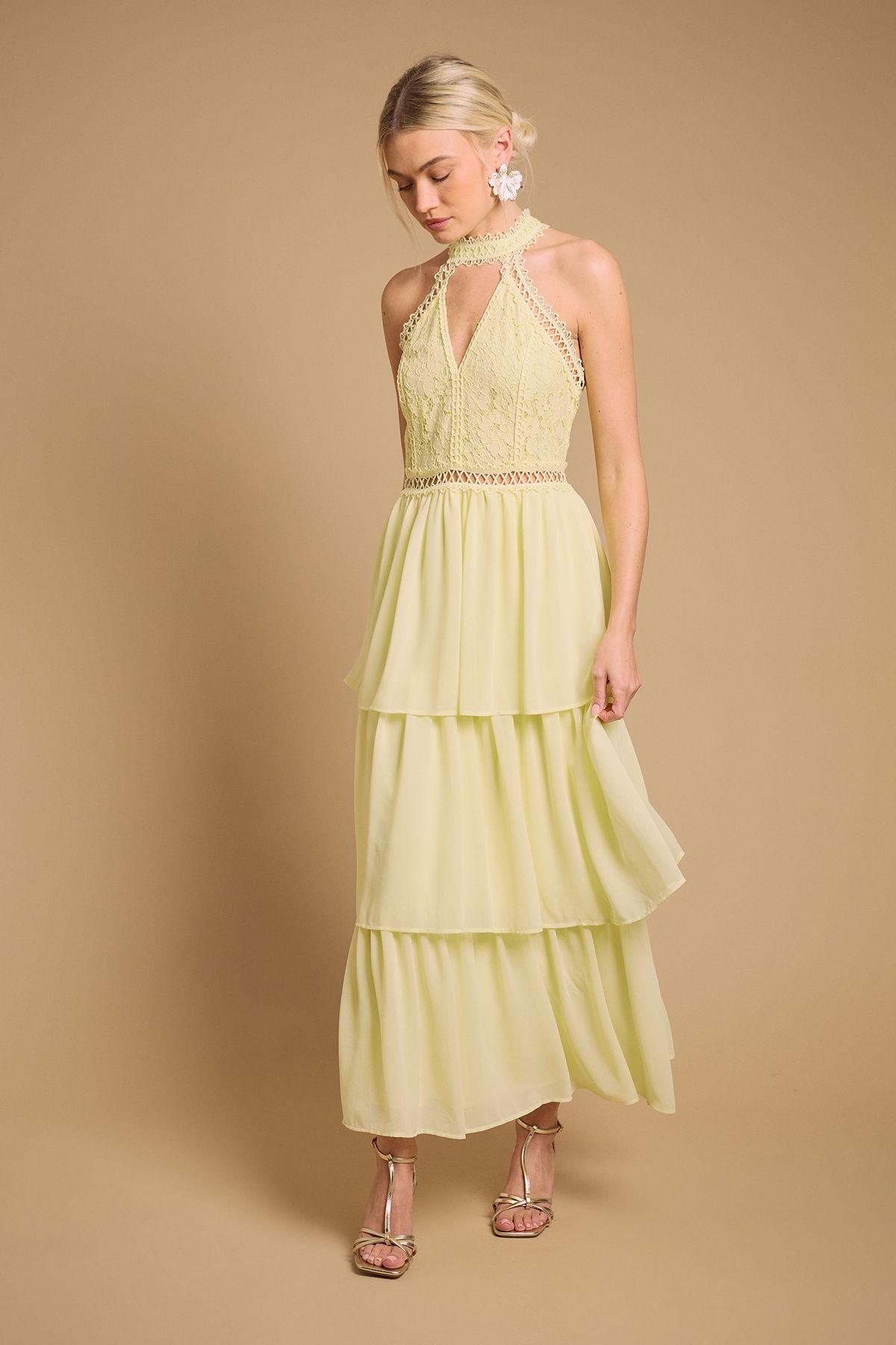 Lace Tiered Halter Neck Midi Dress by OASIS