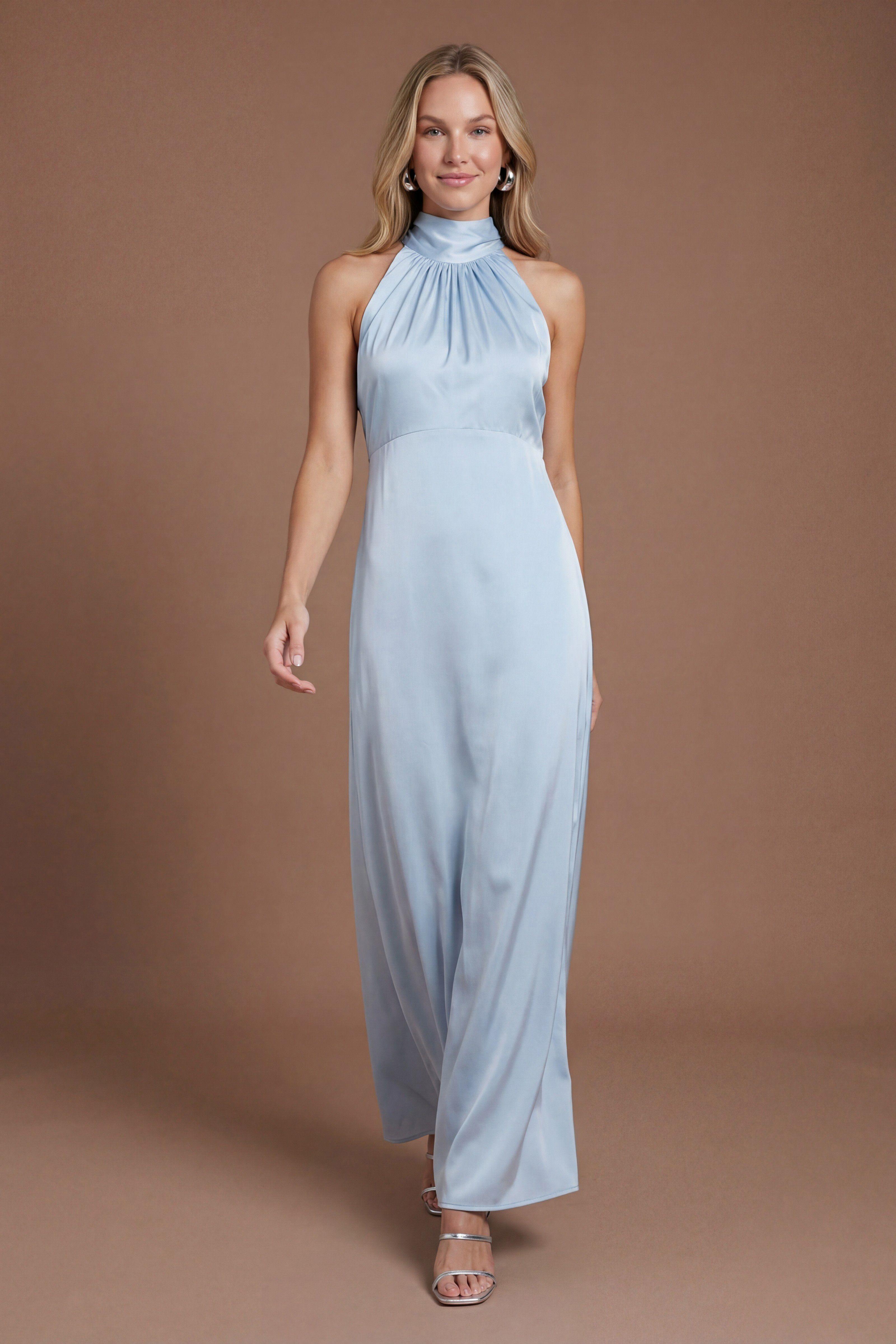 Light Blue Satin Halter Neck Maxi Bridesmaid Dress by OASIS