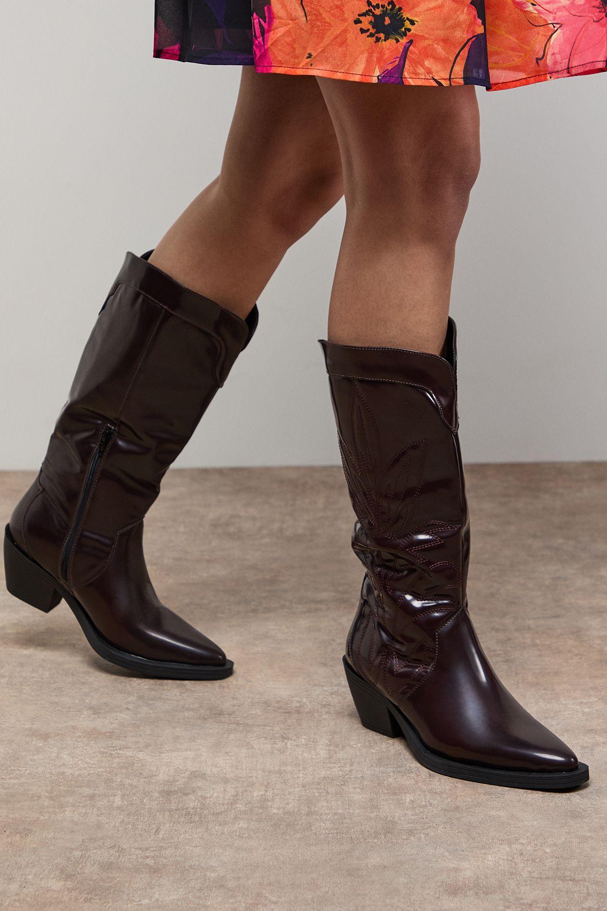 Louise Faux Leather Stitch Detail Western Knee Boots by OASIS