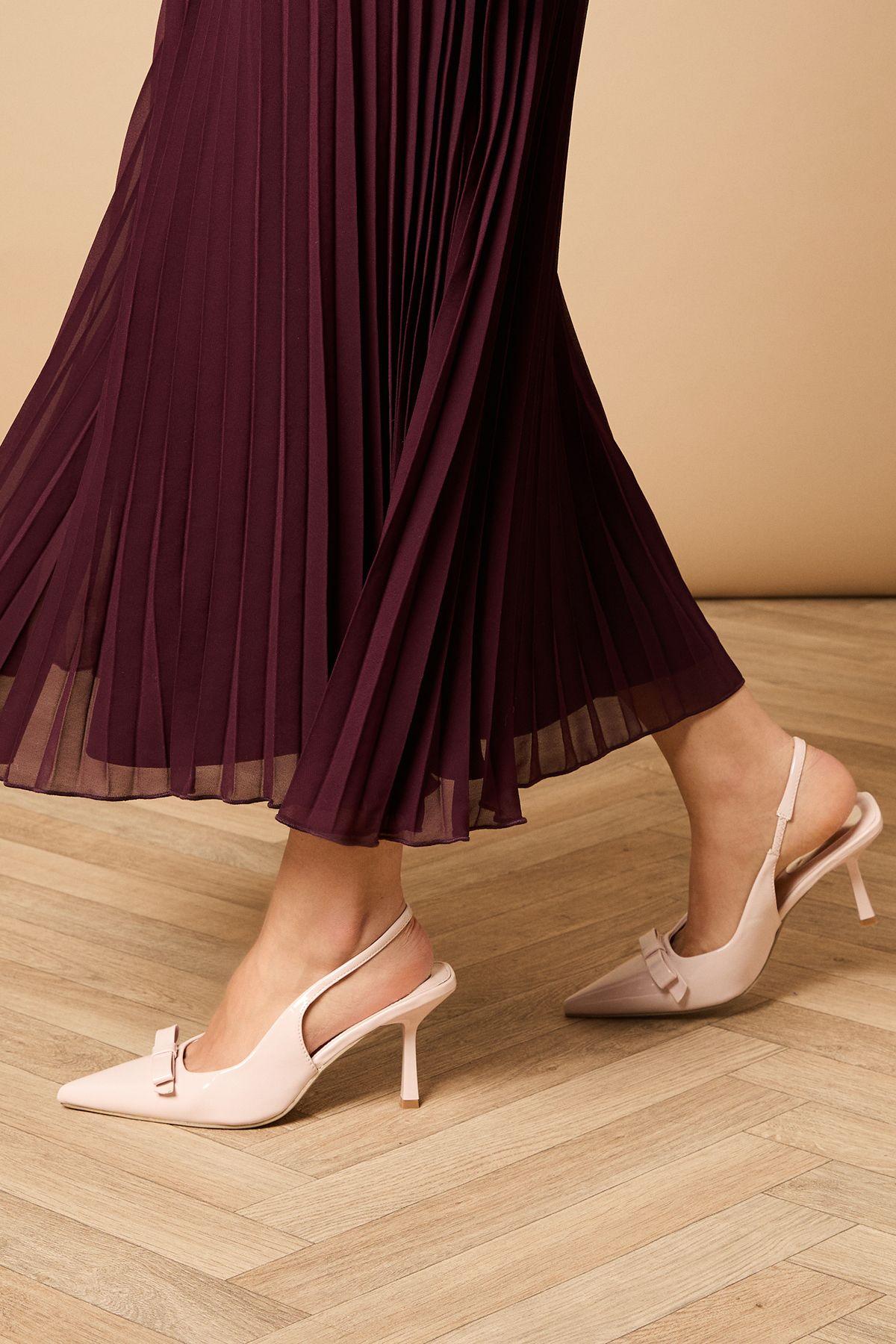 Manuela Faux Patent Bow Detail High Stiletto Heel Court Shoes by OASIS