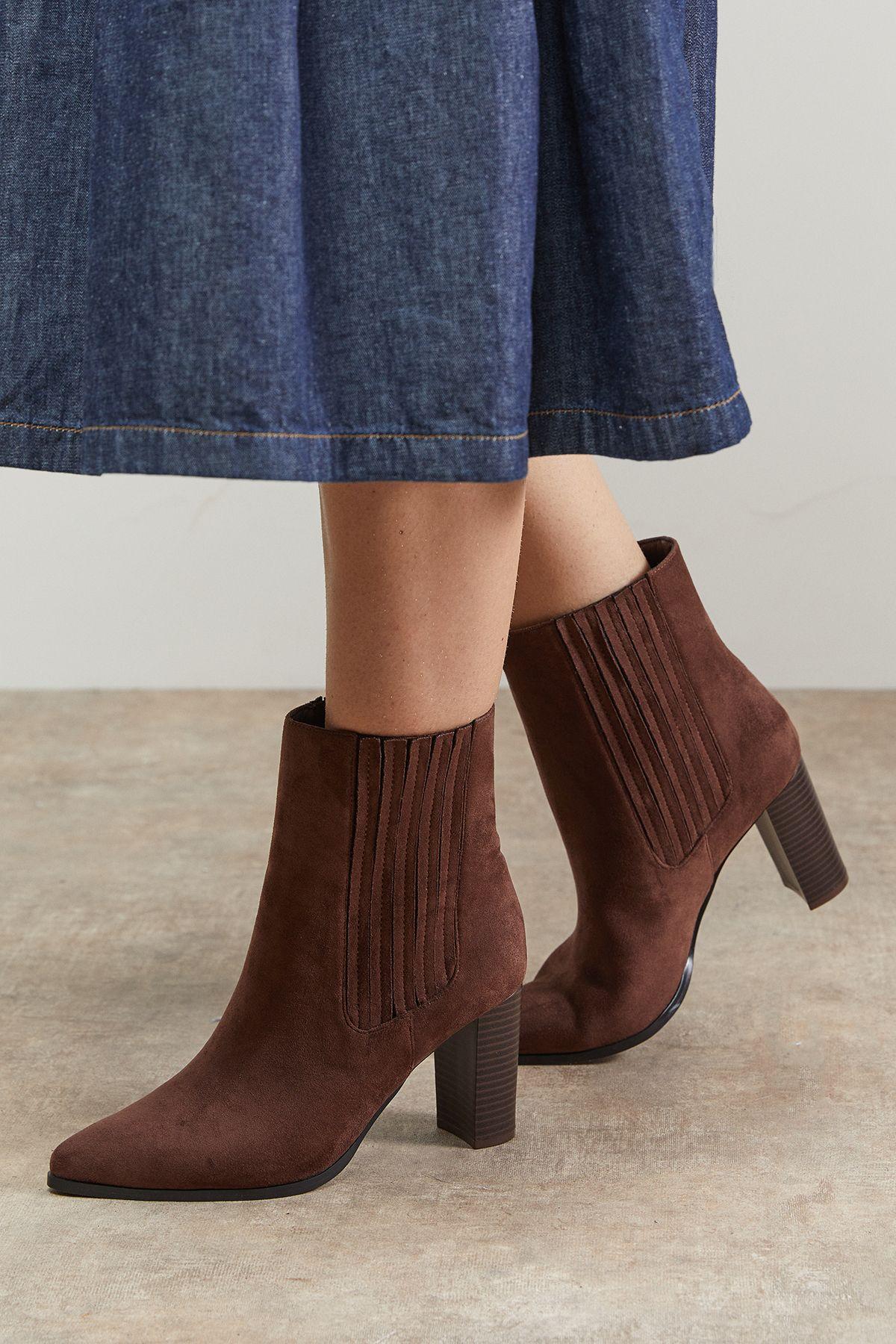 Maria Faux Suede High Block Heel Pointed Chelsea Ankle Boots by OASIS