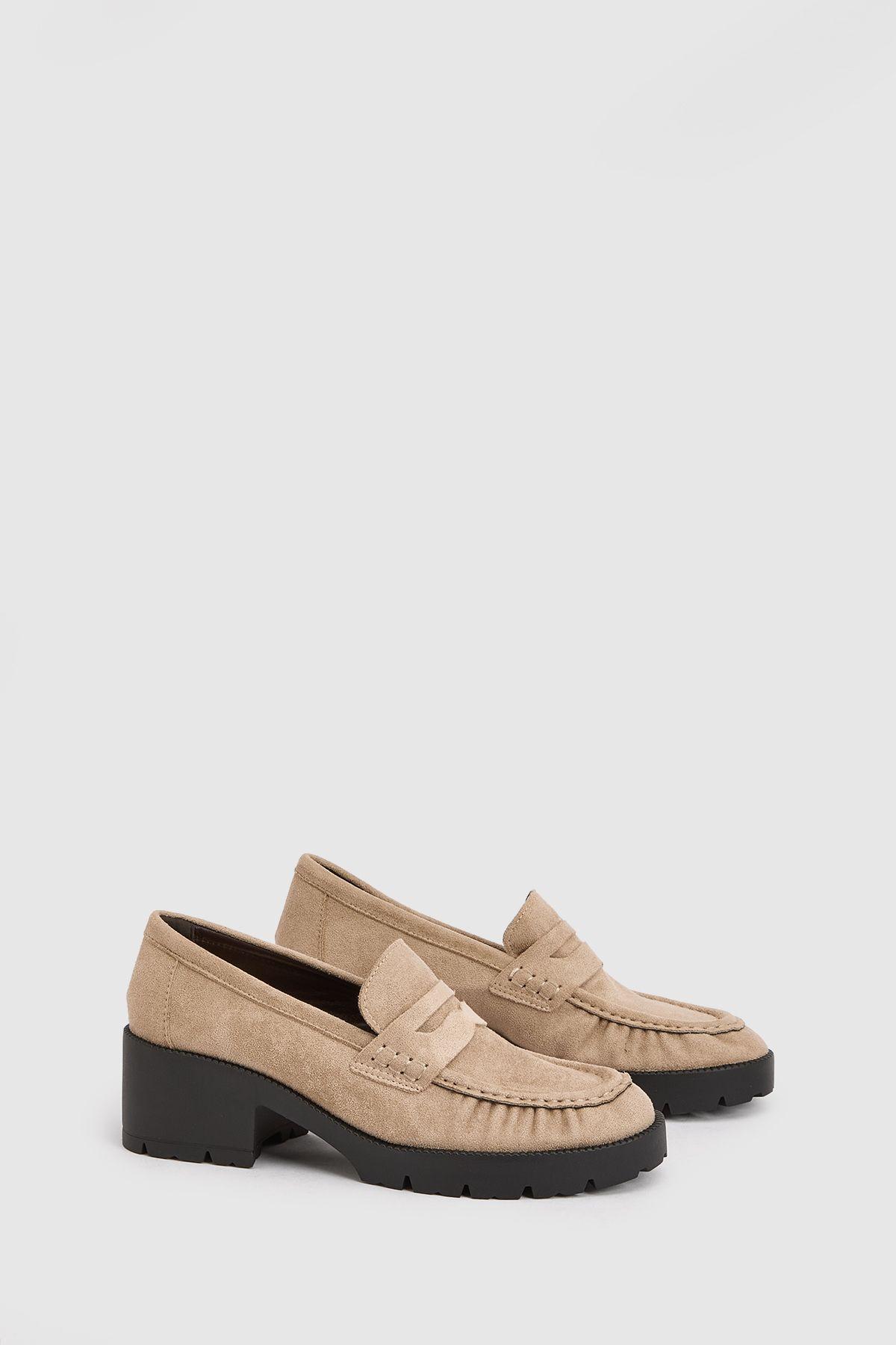 Nova Ruched Toe Faux Suede Block Heeled Loafers by OASIS