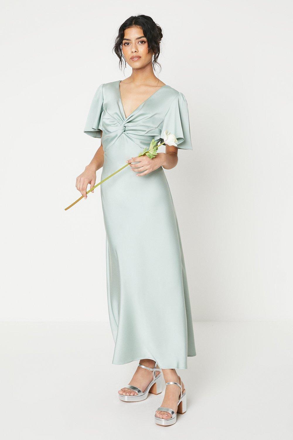 Oasis by Coast Petite Satin Twist Angel Sleeve Midi Bridesmaid Dress by OASIS
