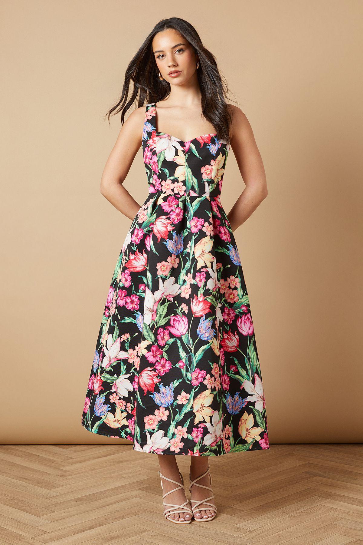 Occasion Floral Strappy Twill Midi Dress by OASIS