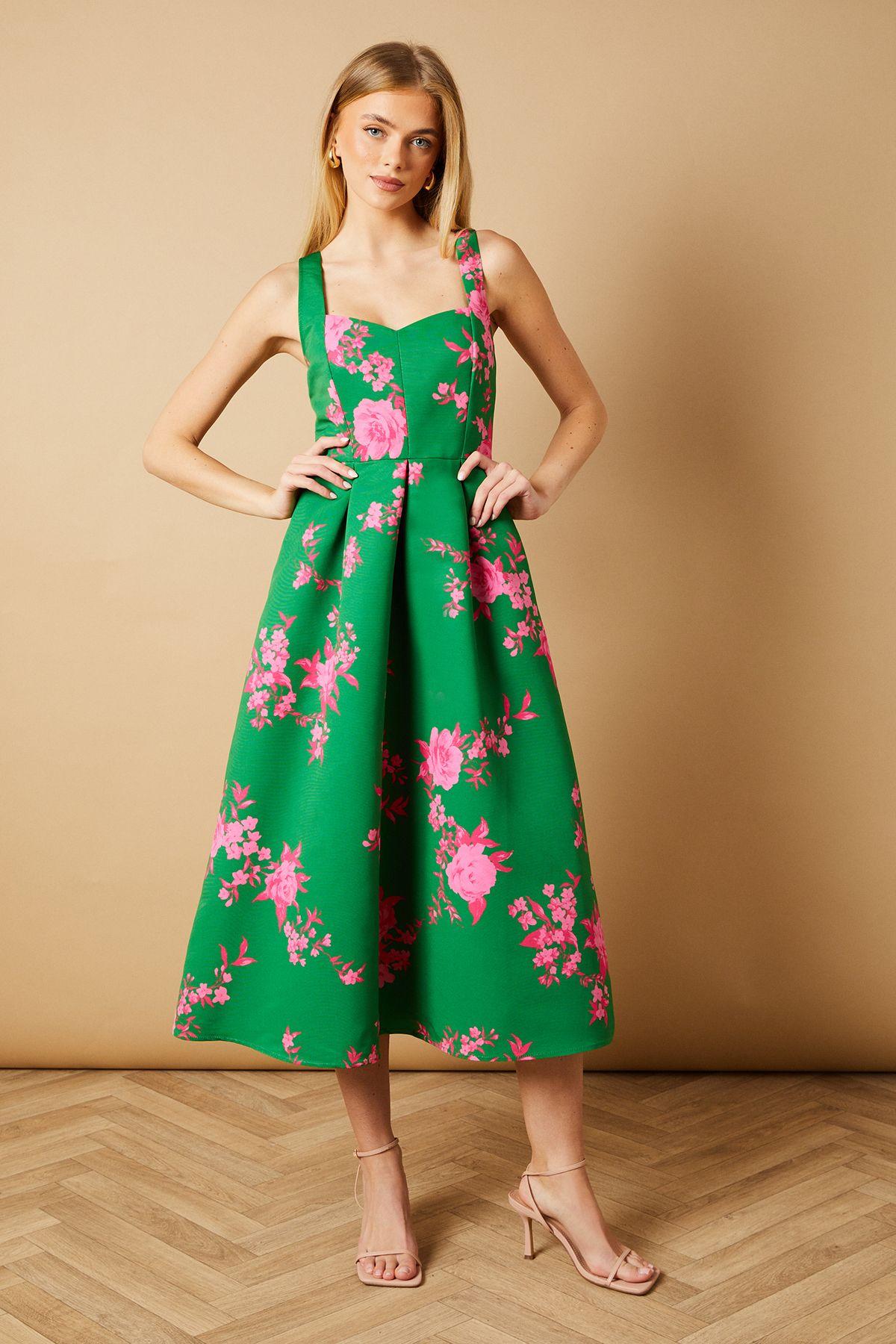 Occasion Floral Strappy Twill Midi Dress by OASIS