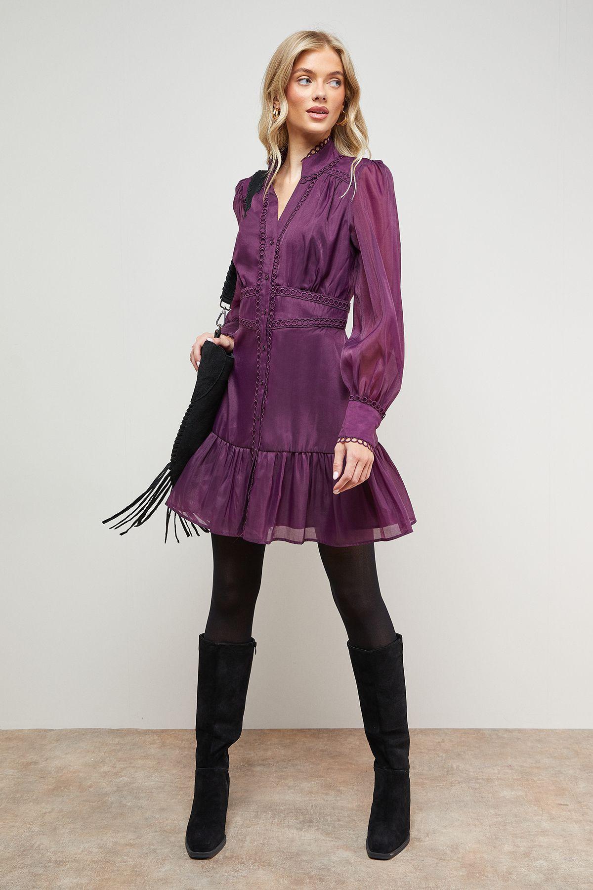 Organza Lace Trim Shirt Mini Dress by OASIS