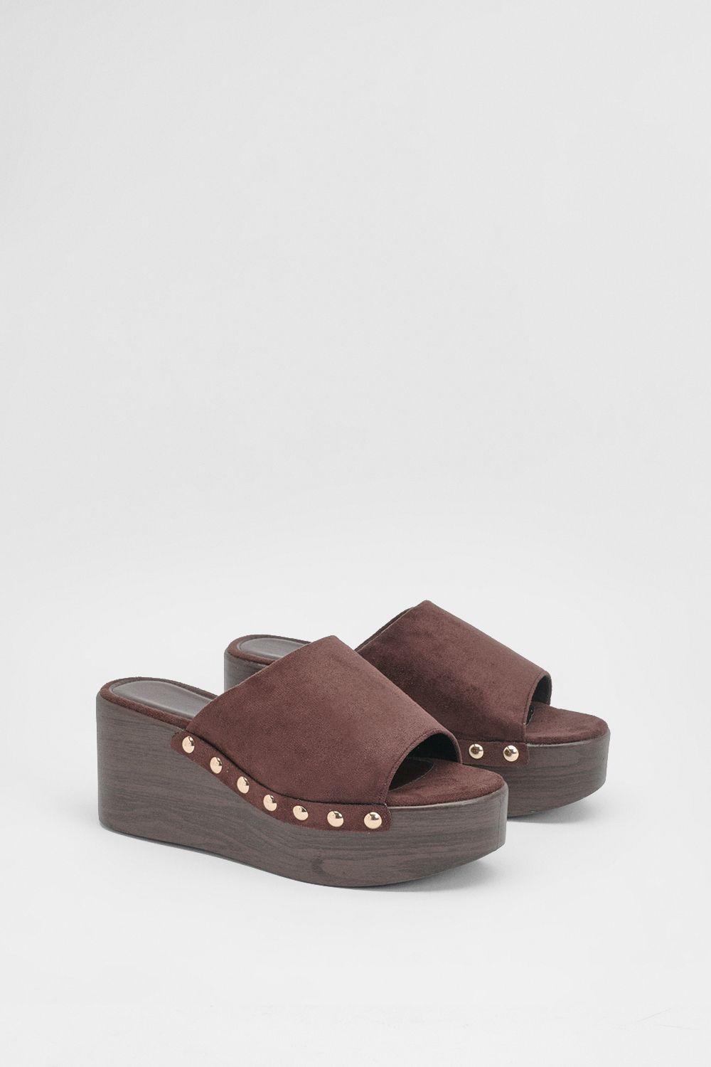 Pattie Faux Suede Chunky Casual Wedge Mules by OASIS