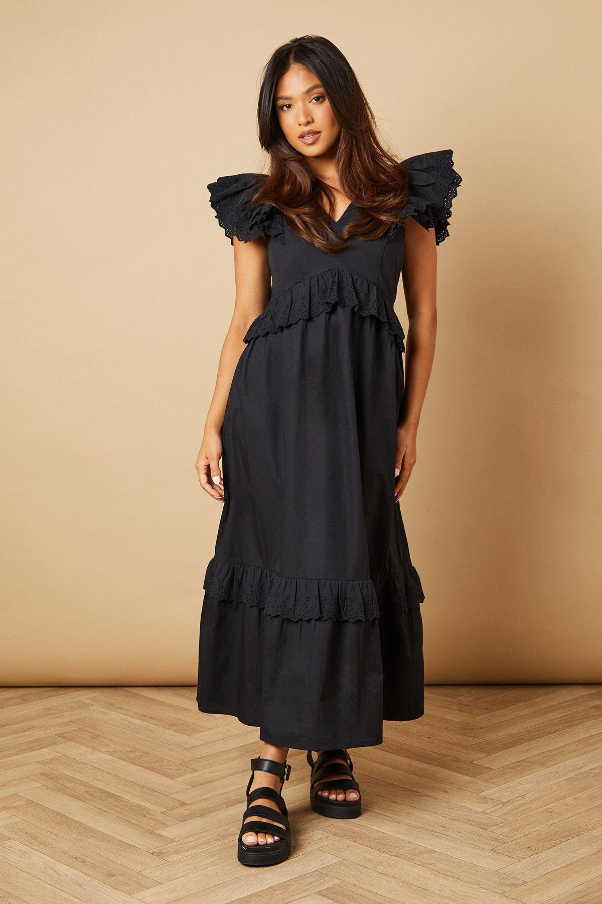 Petite Broderie Panel Ruffle Maxi Dress by OASIS
