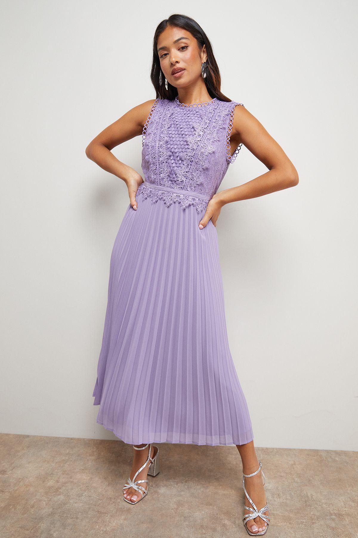 Petite Lace Pleated Sleeveless Midi Dress by OASIS