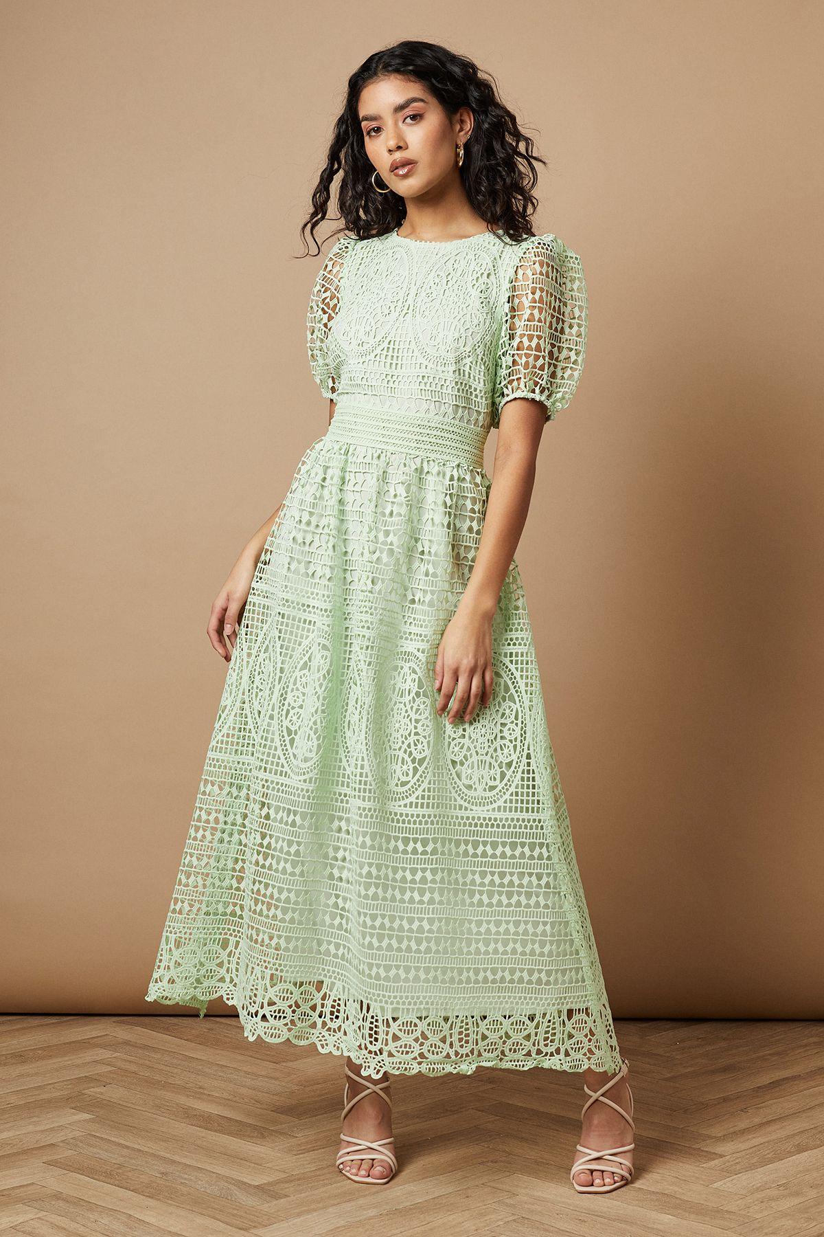 Petite Lace Puff Sleeve Midaxi Dress by OASIS