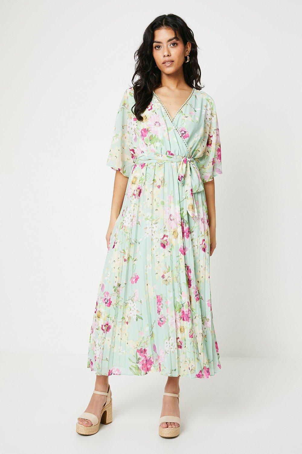 Petite Occasion Kimono Sleeve Pleated Midi Dress by OASIS