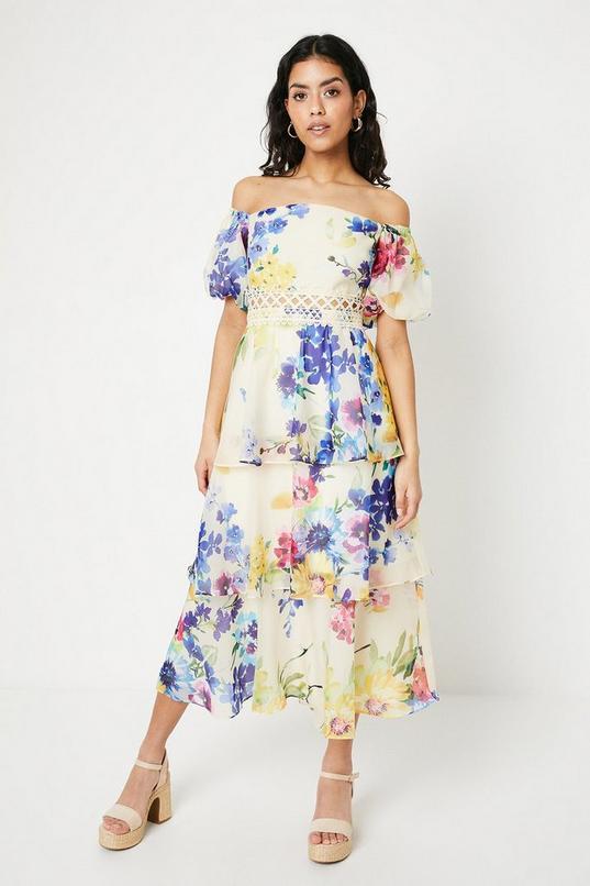 Petite Organza Floral Bardot Midaxi Dress by OASIS