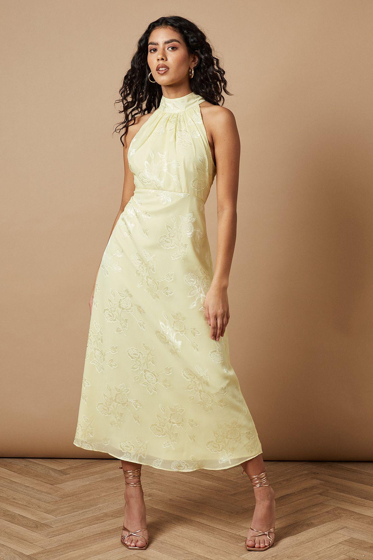 Petite Plain Satin Burnout Halterneck Midi Dress by OASIS
